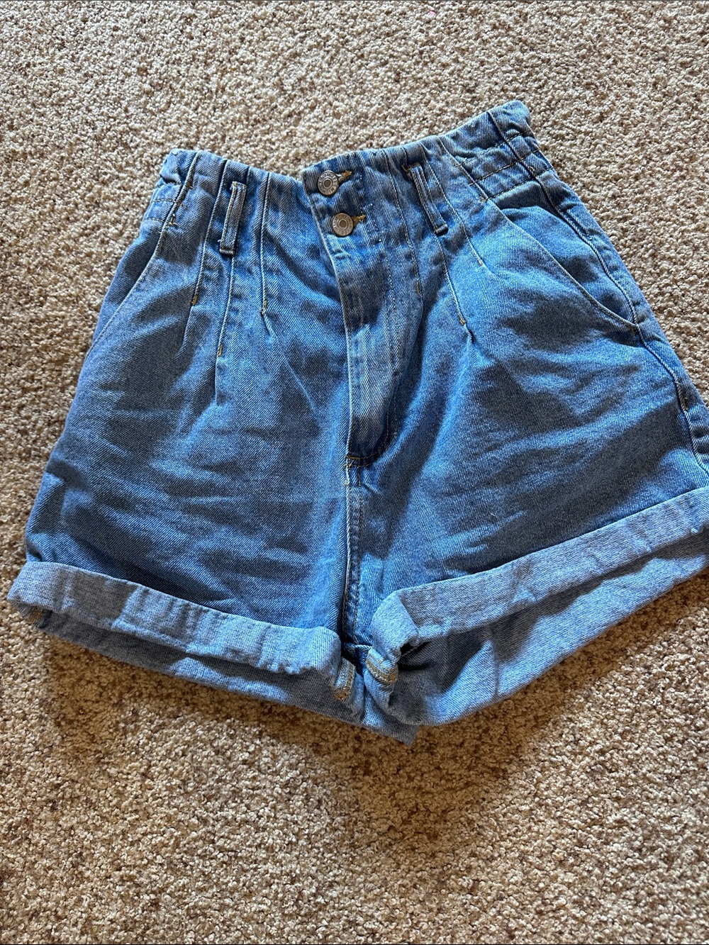 Love Tree High-Waist Blue Denim Paperbag Shorts